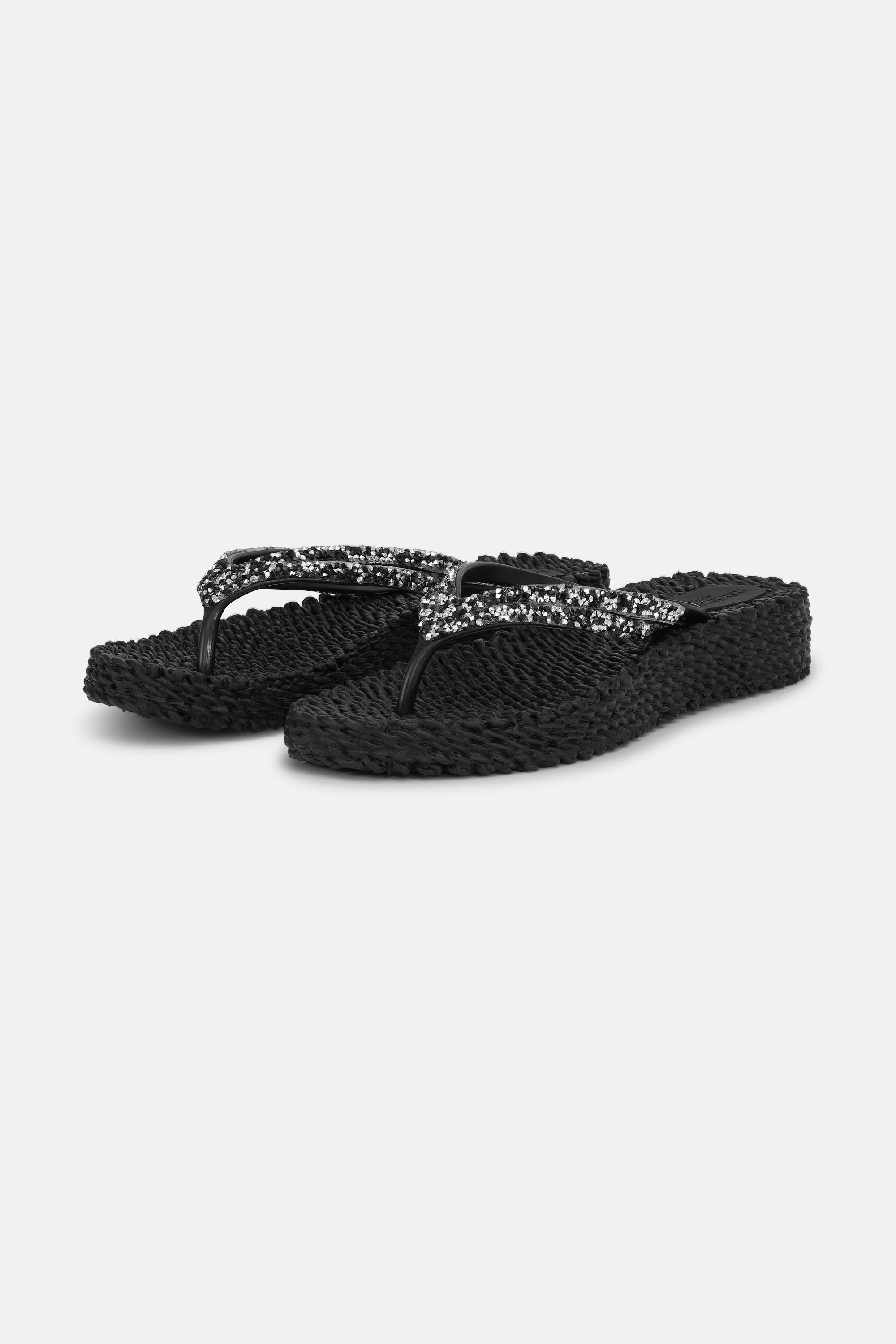 Chanclas con Plataforma Piedras Brillantes - Black